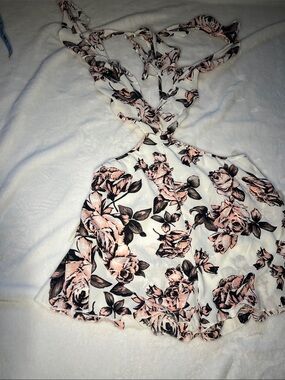 Floral Print Women’s Shorts Romper - Pink & Black on White